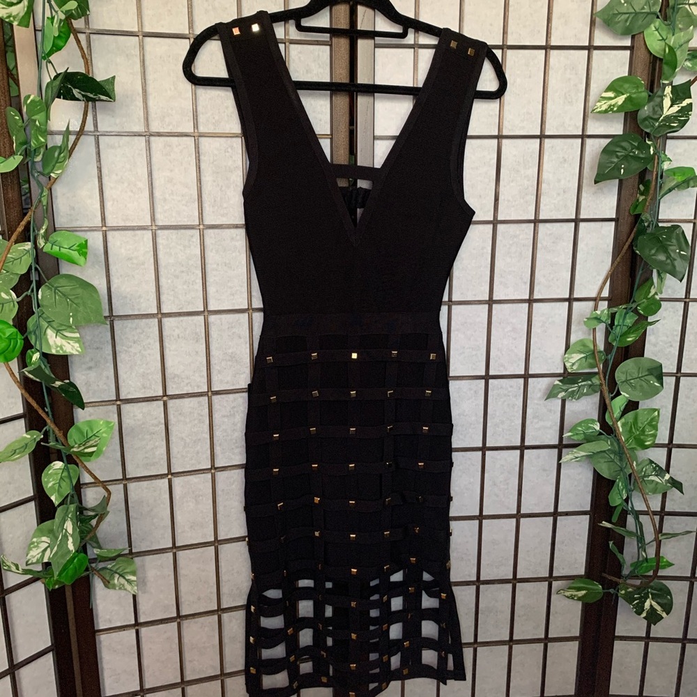 BEBE Sia Cage Skirt Bandage Dress